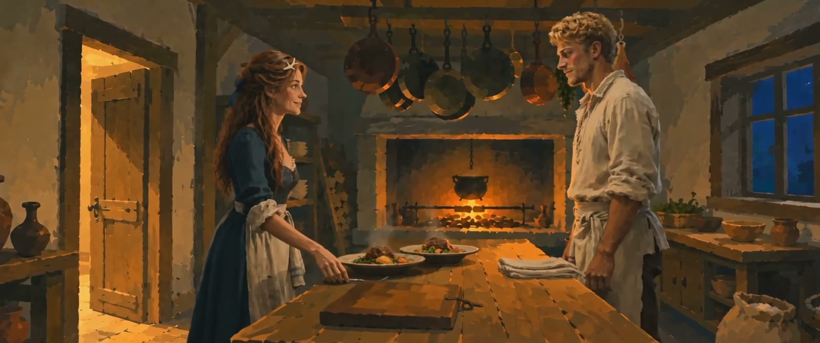 Deux personnages dans une cuisine, extrait du film